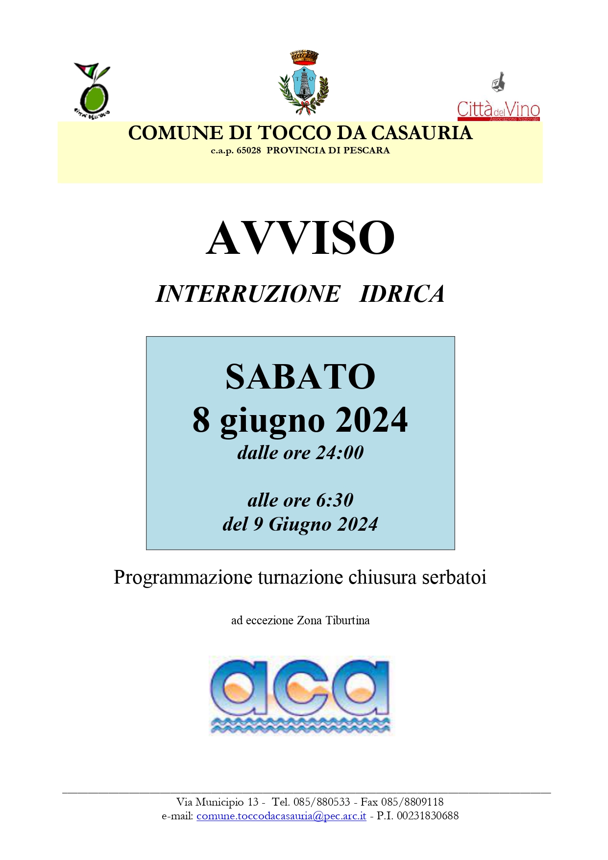 AVVISO INTERRUZIONE IDRICA